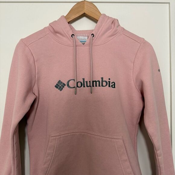 Columbia Sweatshirt Hoodie Womens Size XS Pink Drawstring Logo Outdoor Walking - Picture 2 of 11